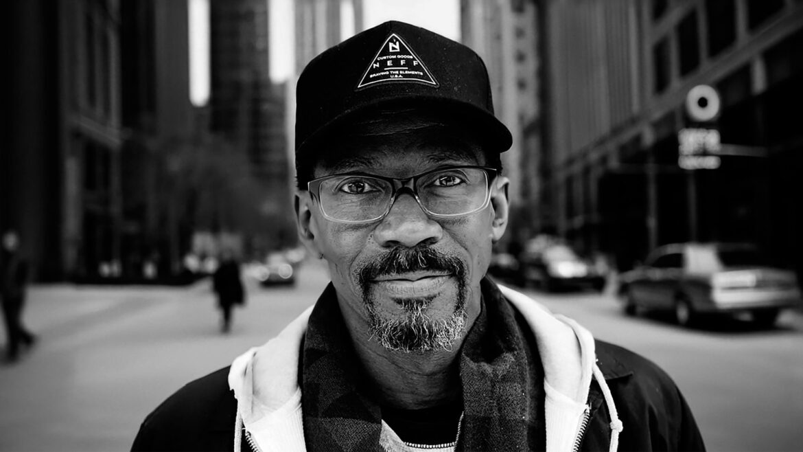 Larry Heard, a pioneer of Deep House music, posing on Chicago street.