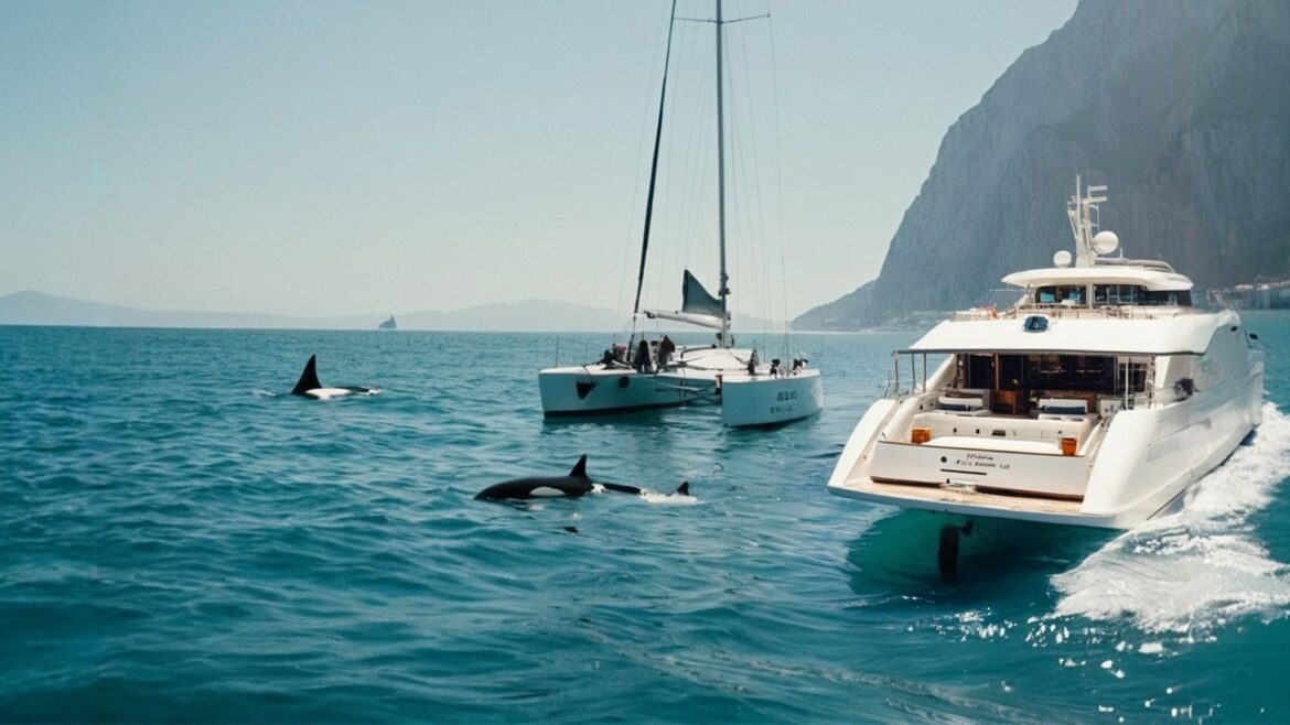 Killer whales attacking a yacht in the Strait of Gibraltar