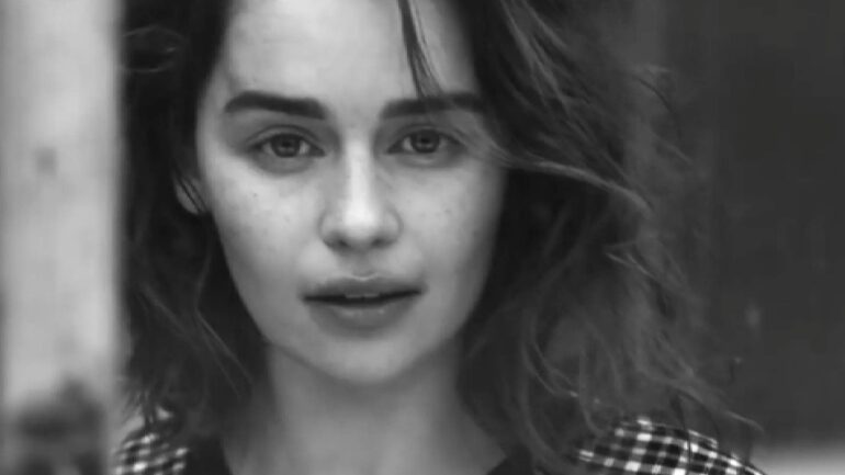 Black and white close-up of a female model from the music video "If You Were Me."